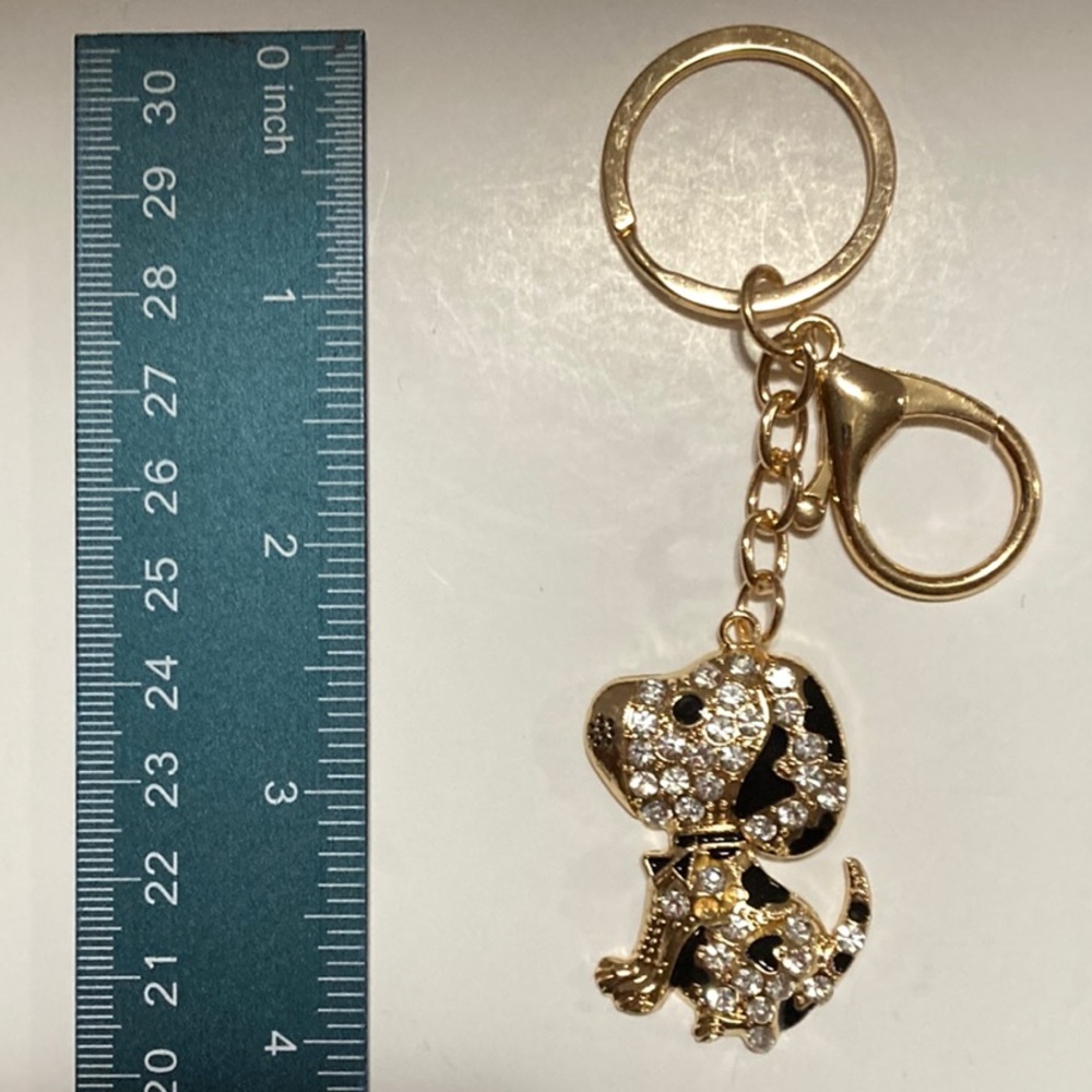 Gold and Black Puppy  Keychain/Bag Charm with Crystals New Without Tags